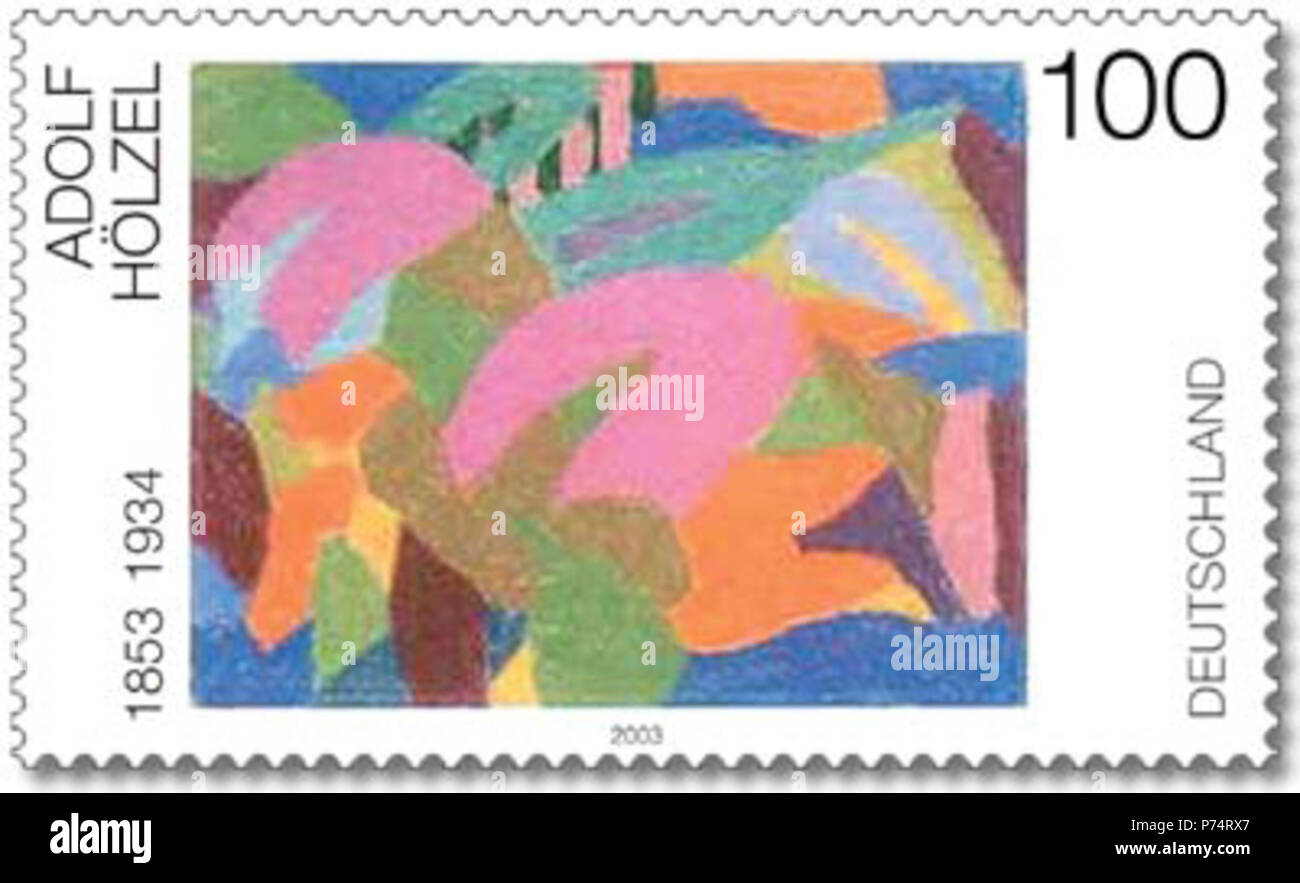 Englisch: von der Deutsche Post AG Briefmarke von 2003 Picasso von Adolf Hölzel English: Briefmarke der Deutschen Post AG aus dem Jahre 2003 künstlerisch von Adolf Hölzel:. 13. Februar 2003 218 Stempel Ah 1. Stockfoto