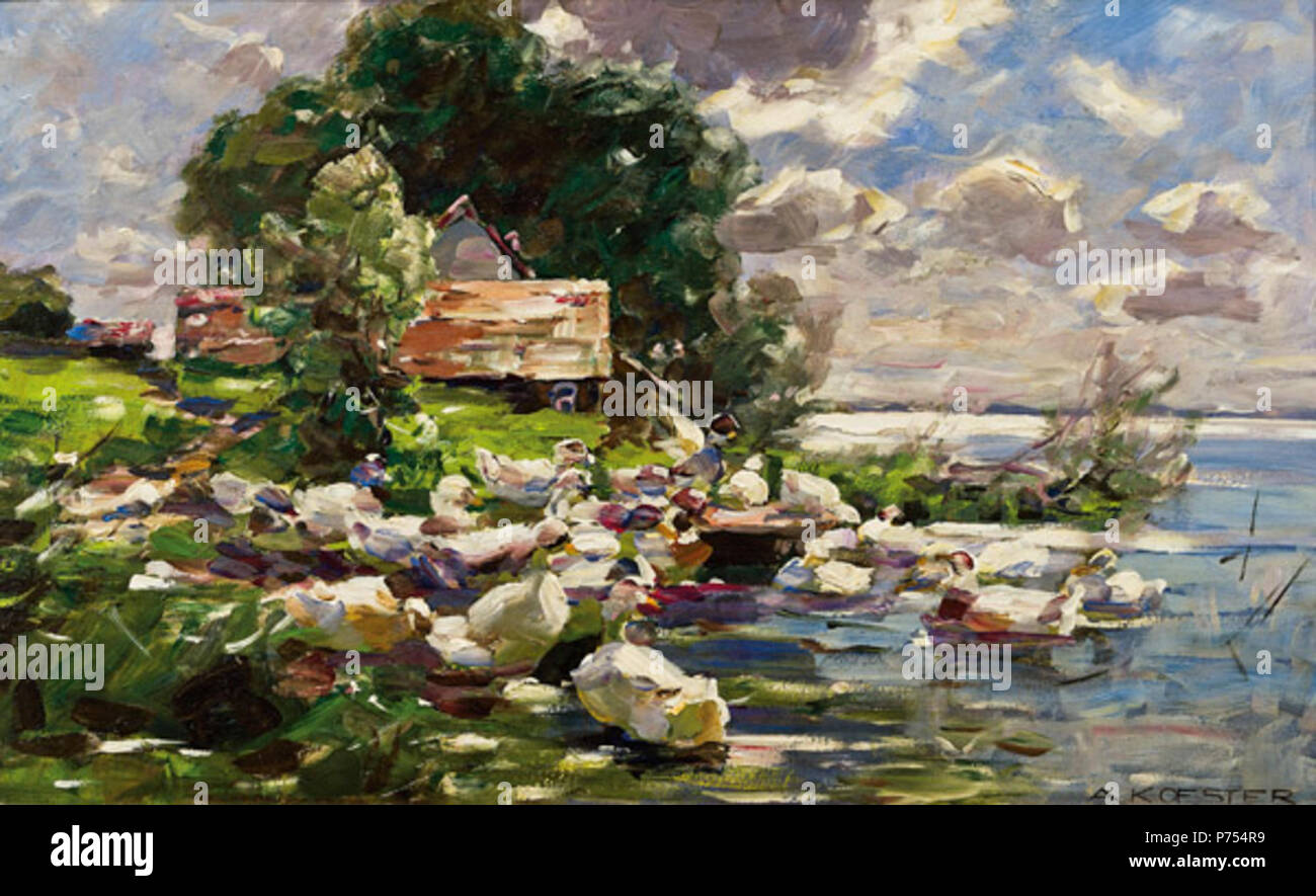 English: Enten am See. Öl auf Karton. 33 x 53 cm. Signiert A. KOESTER. 1932 8 Alexander Koester Enten am See Stockfoto