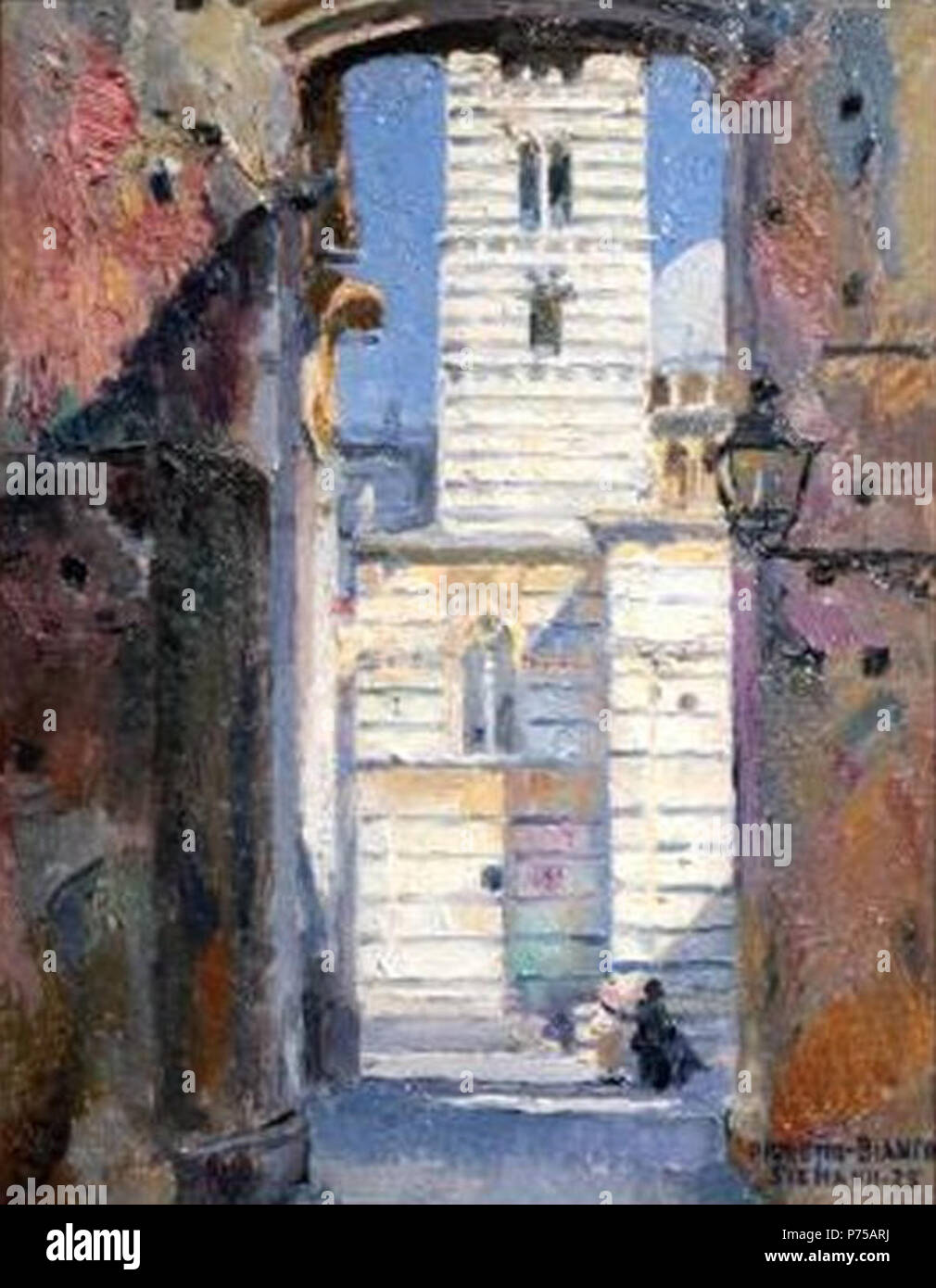 Englisch: Visione del Duomo, Siena durch Pieretto Bianco Bortoluzzi, 1925, Öl auf Holz, Tafel 13 1/2 x 10 3/4 in. 1925 19' Visione del Duomo, Siena" durch Pieretto Bianco Bortoluzzi, 1925 Stockfoto