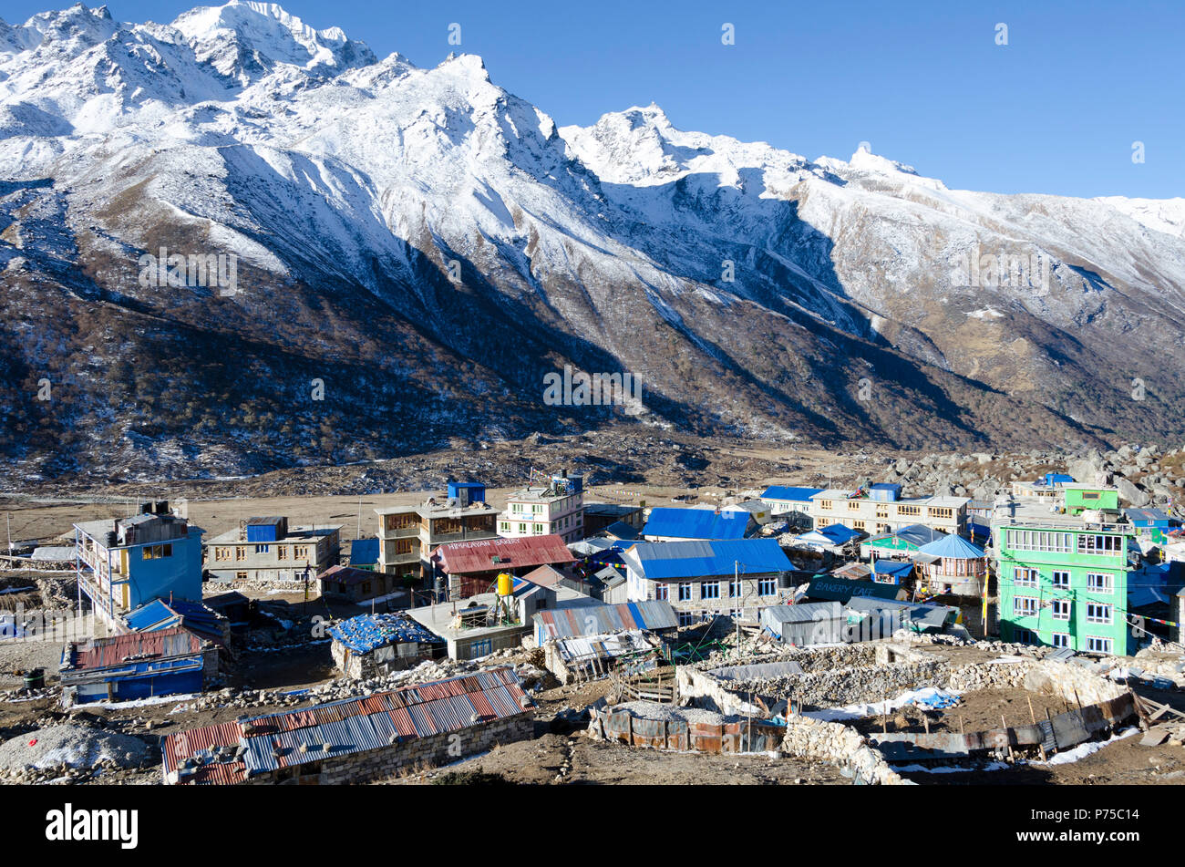 Himalayan Dorf Kyanjin Gompa, Langtang Tal, Nepal Stockfoto