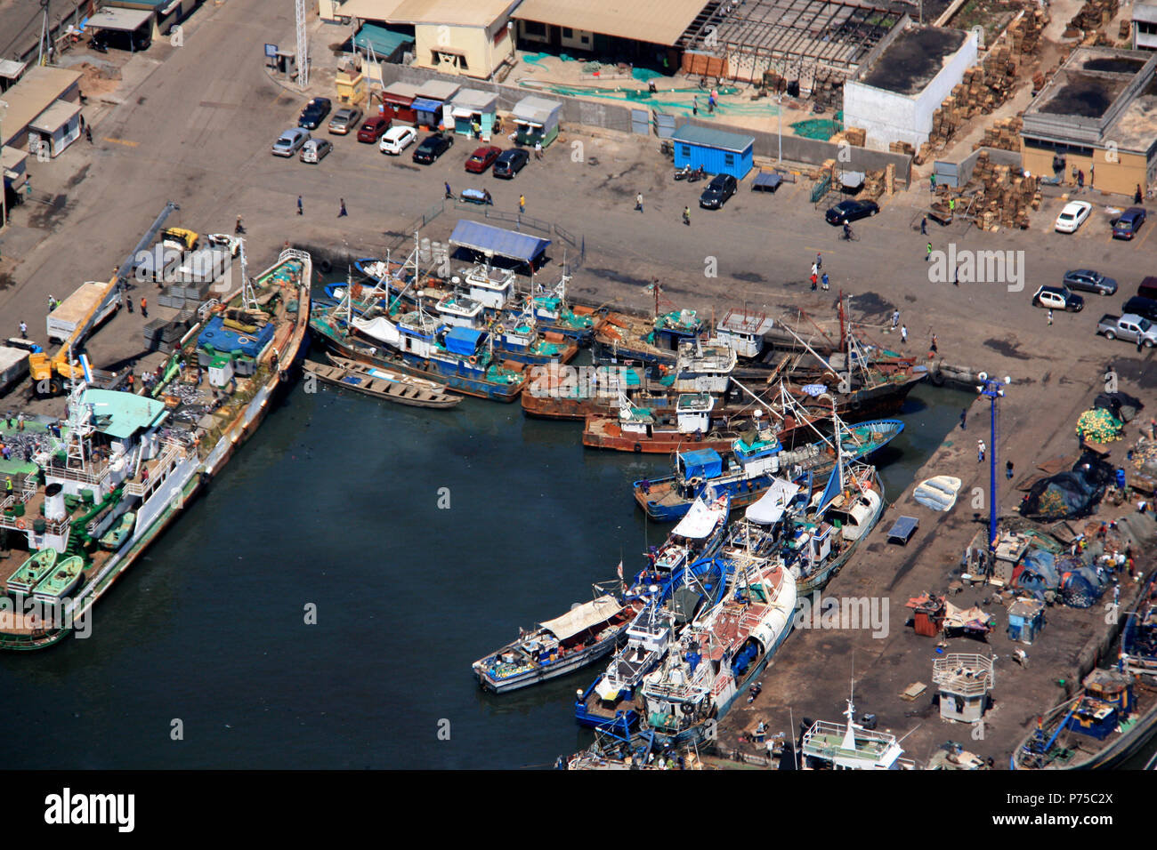 Luftaufnahme von Fisherman's Wharf in Accra, Ghana Stockfoto