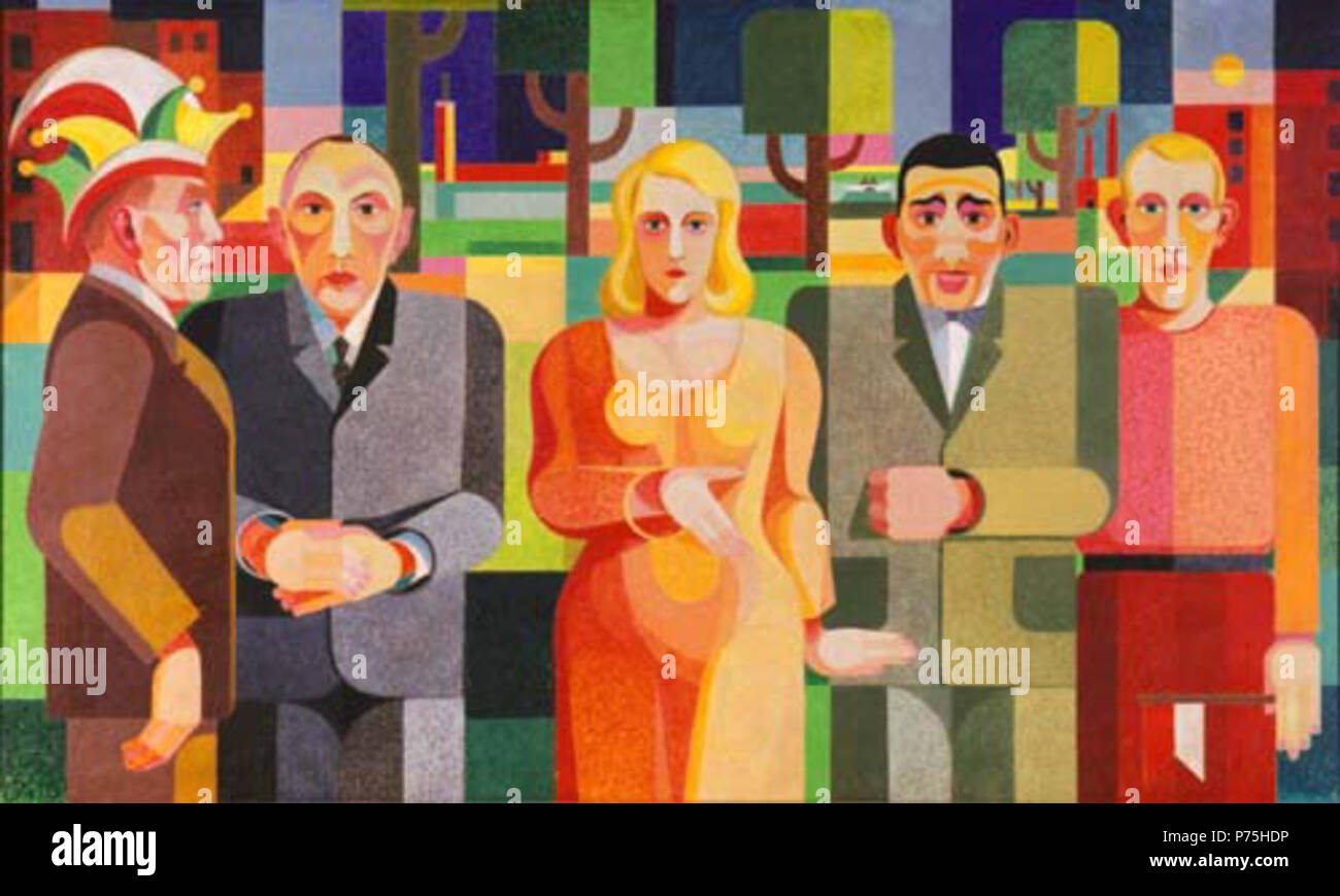 . Zeitgenossen. English: Mit dem Bild: Sänger Willi Ostermann, Oberbürgermeister Konrad Adenauer, Soubrette Trude Alex, Boxer Hein Domgörgen, der Künstler Heinrich Hoerle selbst. 1931/1932 140 Hoerle Zeitgenossen Stockfoto