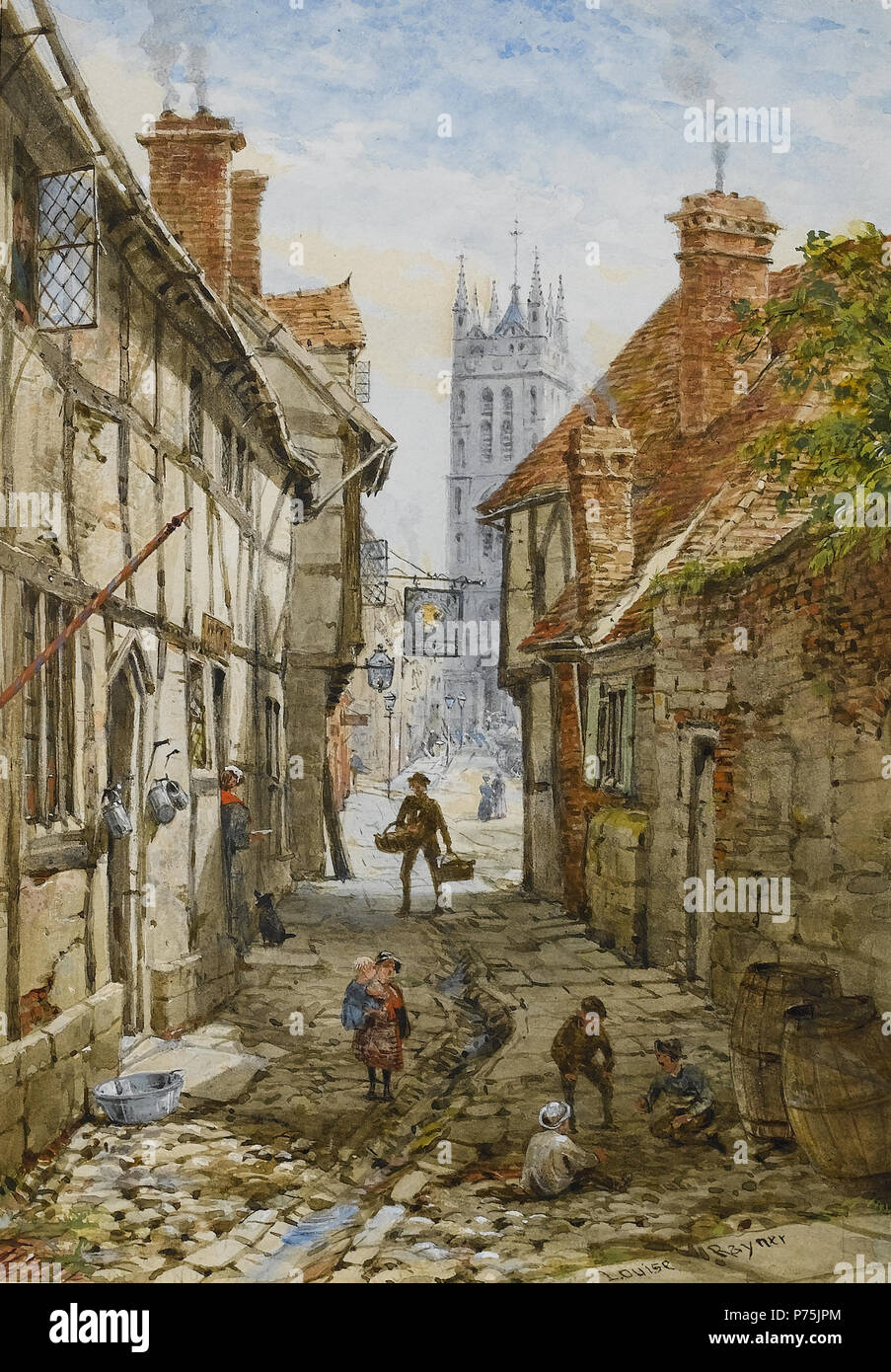 Kirche von St Mary's Church Street, Warwick; unterzeichnete "Louise Rayner', Aquarell erhöhte mit Körperfarbe, 24 x 17 cm 1924 157 Louise Rayner Warwick St Mary's Church von Church Street Stockfoto