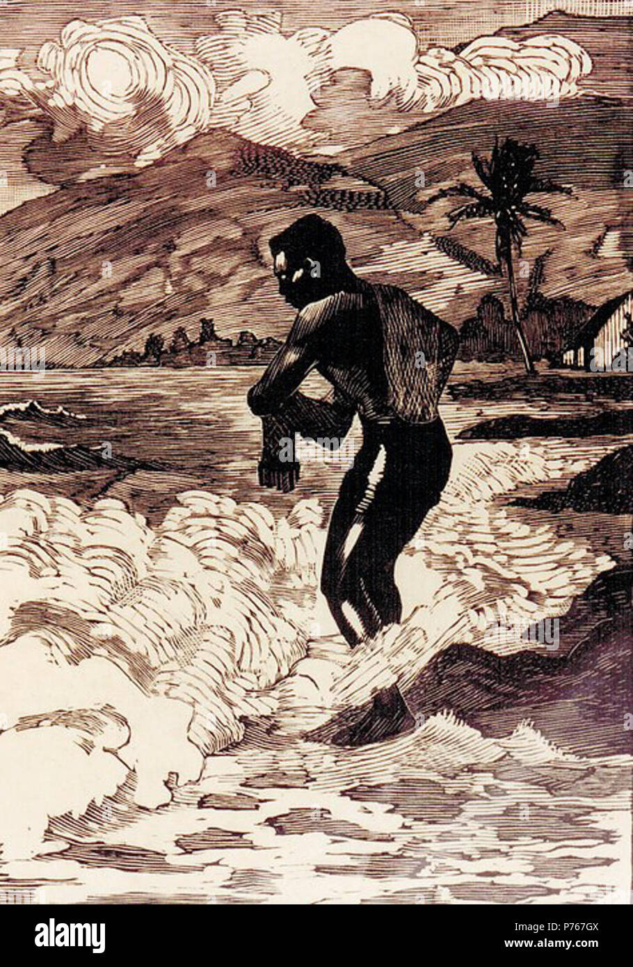 Englisch: Marine von John C. Poole, C. 1923, Gravur Holz Drucken auf Papier, 6 x 4.5 in. ca. 1923 181 Der Eascape" von John C. Poole, C. 1923, Holzstich Stockfoto