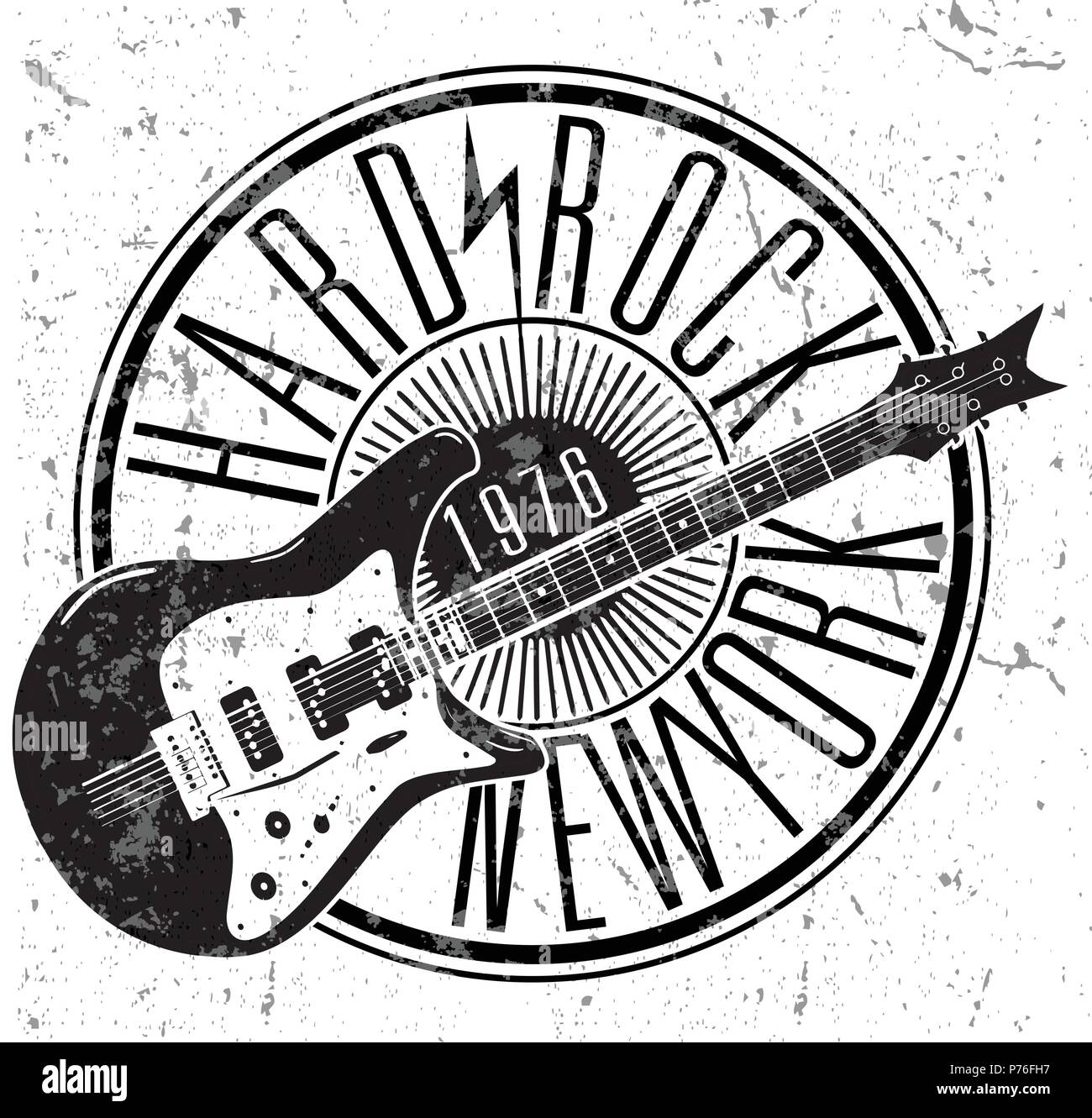 Cool grunge Hand gezeichnet E-Gitarre mit verzerrten Text. Rock Star Stock Vektor