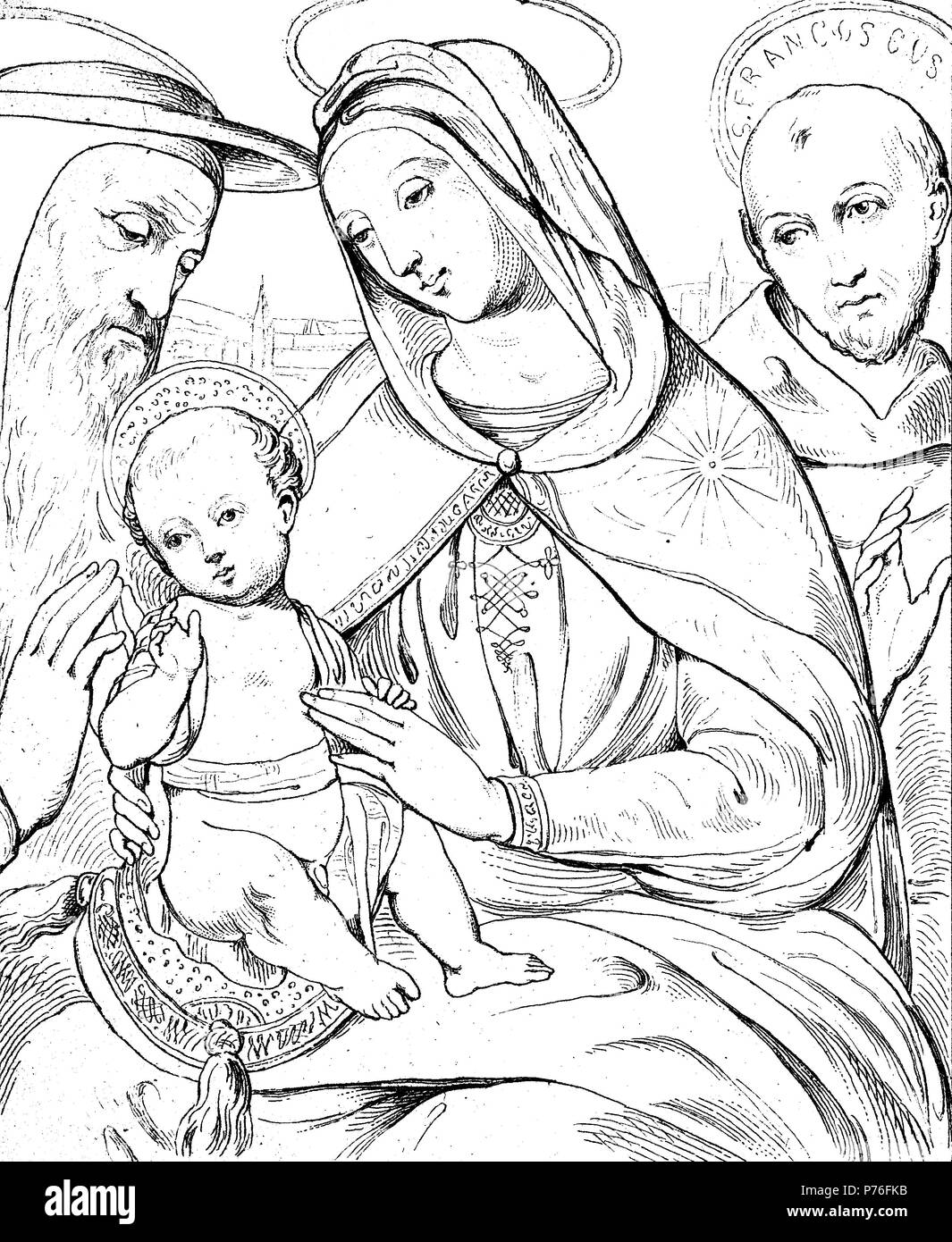 Madonna Maria, San Franciscus und Jerome, digital verbesserte Reproduktion einer Vorlage drucken aus dem Jahr 1881 Stockfoto