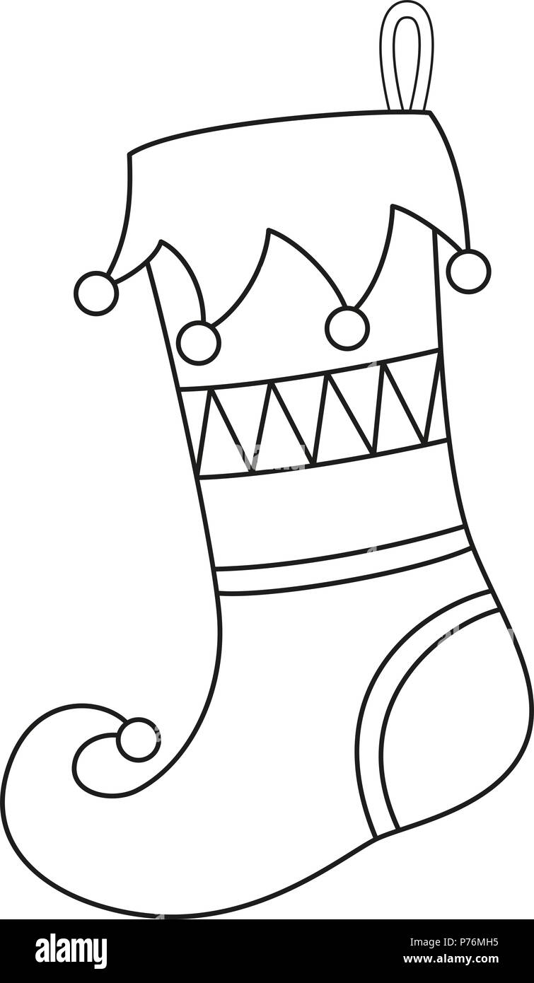 Line Art schwarz und weiß xmas Sock Stock Vektor