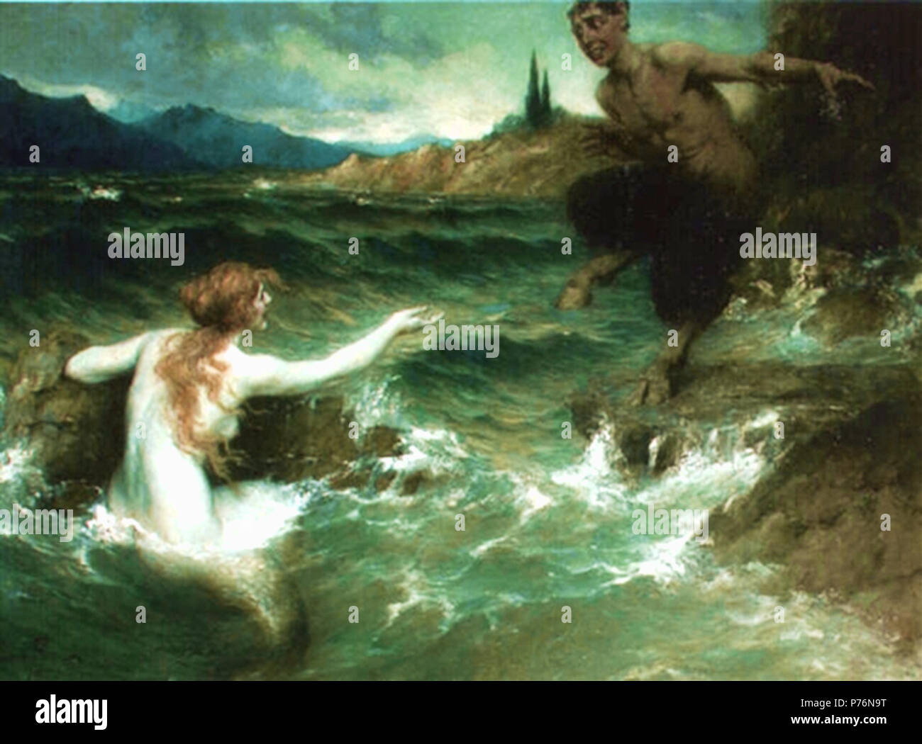 . "Die Meerjungfrau und der Satyr" von dem deutschen Maler Ferdinand Leeke 1917 221 Die Meerjungfrau und der Satyr Stockfoto