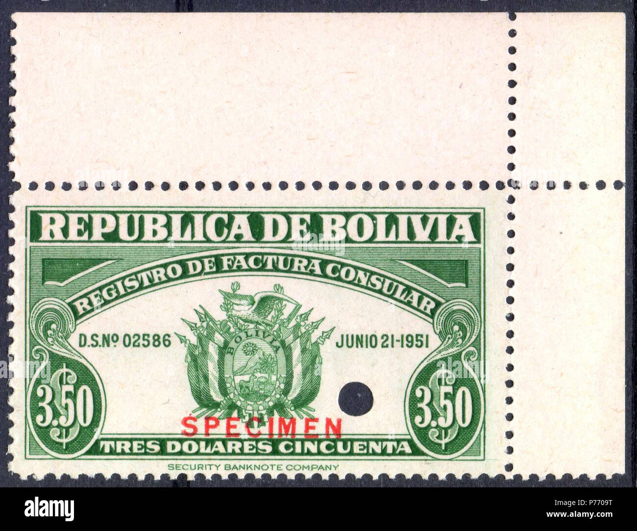 Englisch: 1951 Einnahmen Stempel von Bolivien nach konsularischen Rechnungsgebühren eingeprägten Muster. 1951 oder früher 1 1951 Muster einnahmen Stempel Bolivien Stockfoto