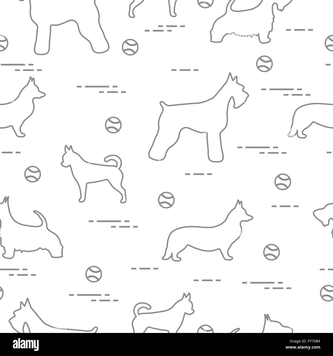 Nahtlose Muster mit Hunden und Tennisbälle. Spiel von pet. Stock Vektor