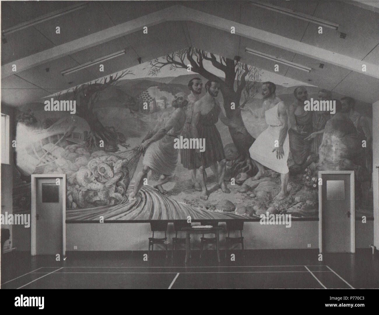 Englisch: Wandmalerei auf der ehemaligen Kirche Halle gemalt von Harry Johnson. 8 Mai 1956 1 Birclehall Stockfoto