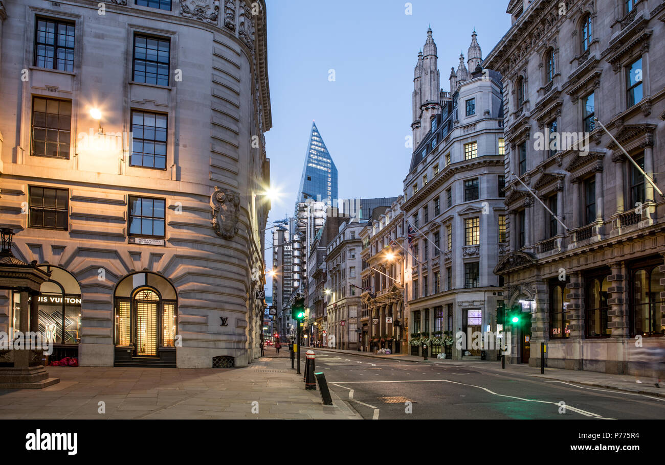 Cornhill Straße bei Nacht Stadt London, Großbritannien Stockfoto