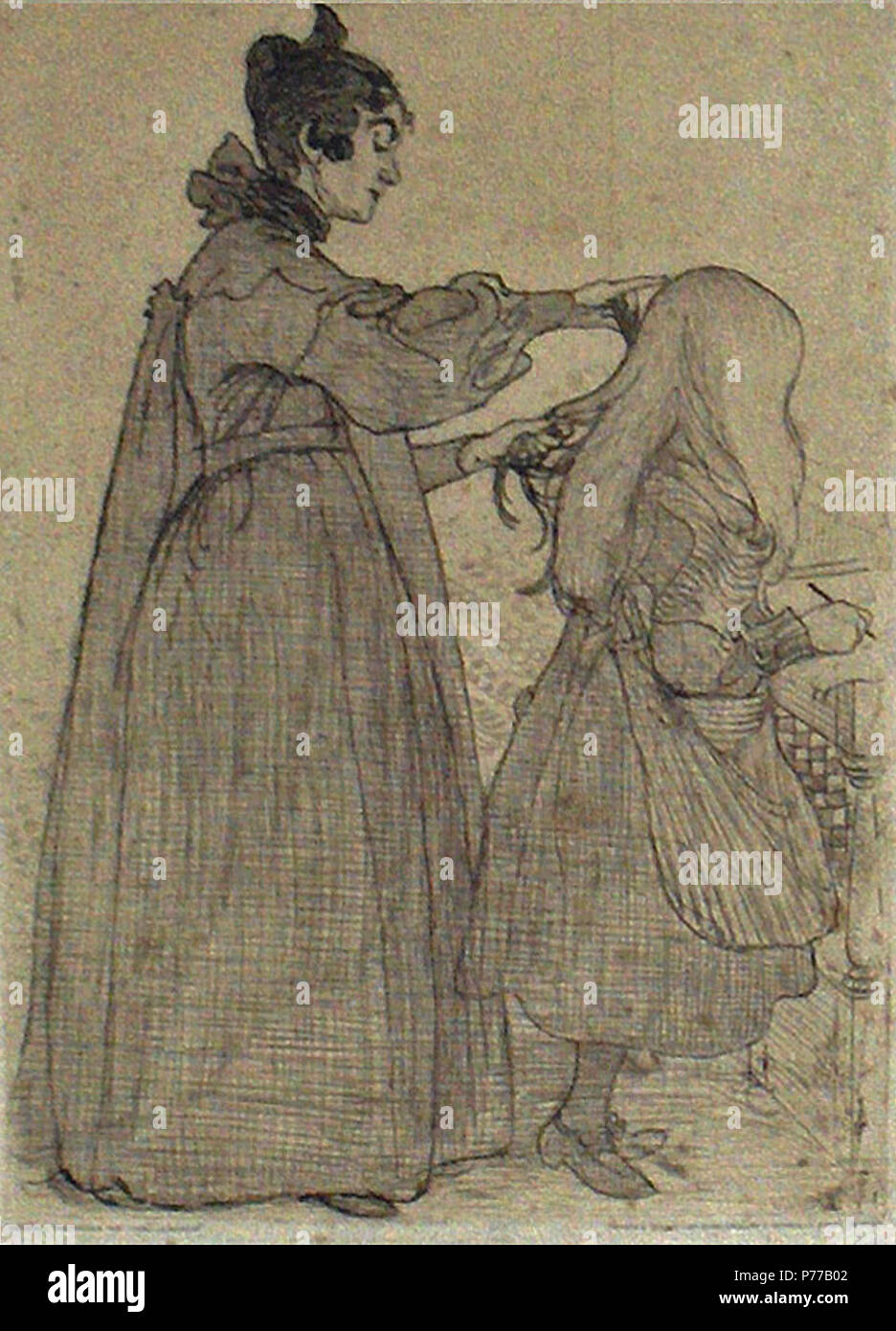Englisch: "Die Frisur", Radierung von Carl Larsson (1855-1919); private Sammlung. 13 Carl Larsson. Haartooi Stockfoto