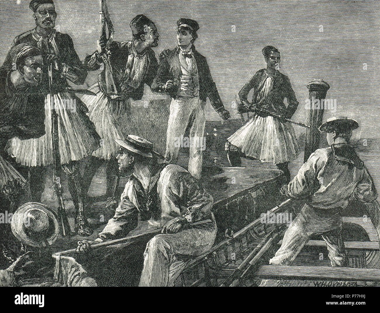 Festnahme der britischen Seeleute von HMS Fantome, von Griechischen Soldaten im Jahr 1850 festgehalten, während einer Episode von British gun Boot Diplomatie, die Don Pacifico Affäre Stockfoto