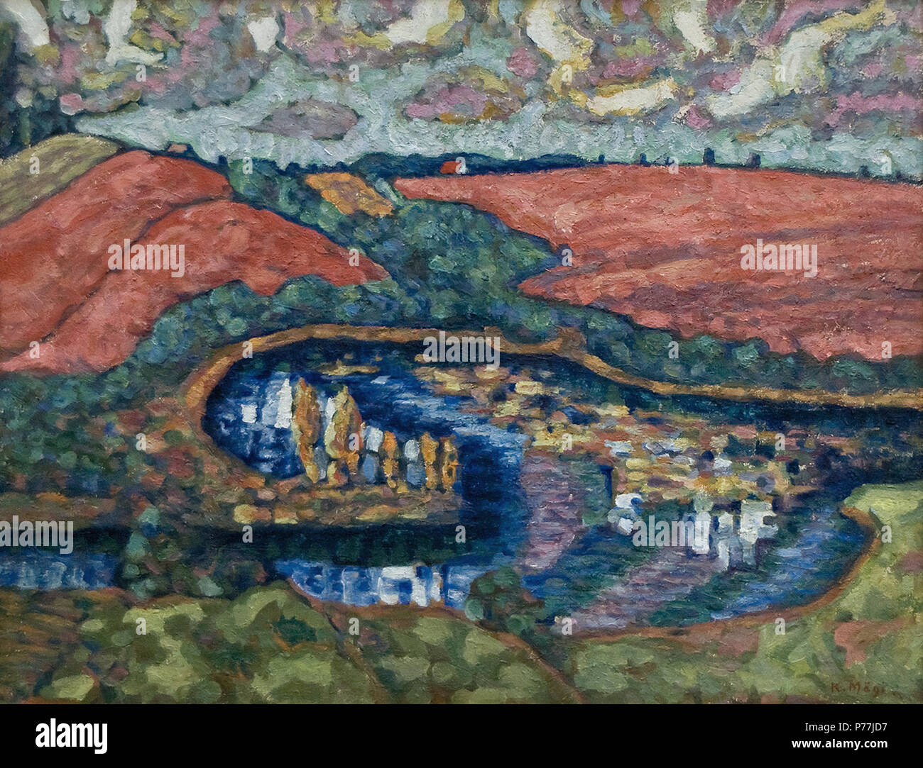 160 Maastik roosade põldudega Stockfoto