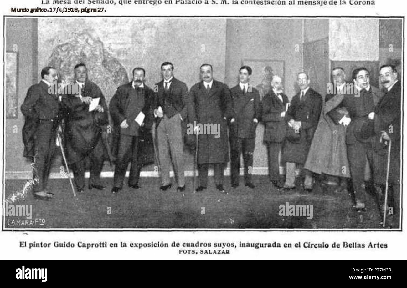 Italiano: Il Pittore Guido Caprotti all'esposizione di suoi Quadri al Circolo di Belle Arti di Madrid nell'aprile del 1918. 7 April 1918 1 1918 - Guido-Caprotti-exposicion Stockfoto