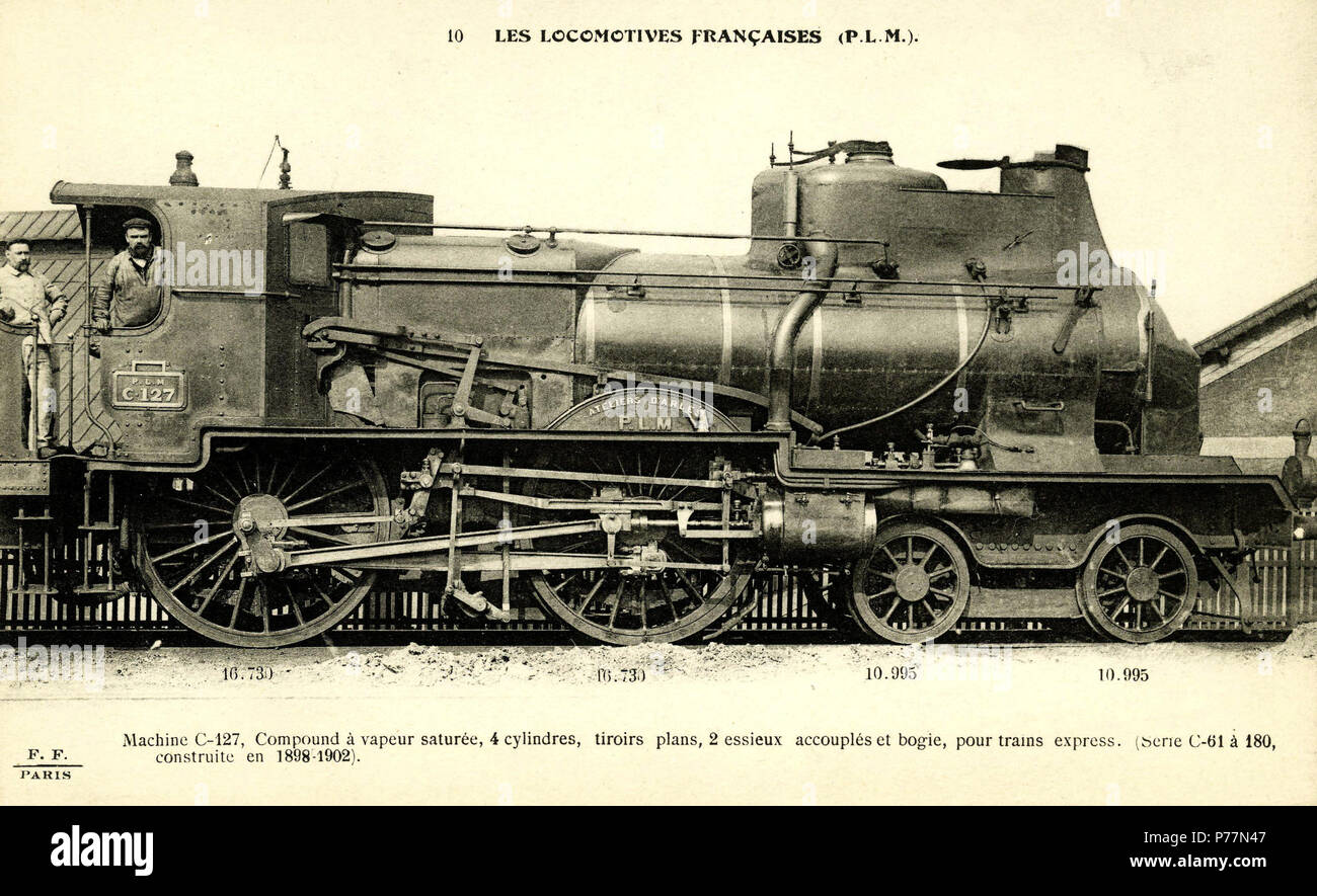Englisch: 4 Zylinder compound Lokomotive Outrance PLM-C 127. Français: Lok compound à 4 cylindres 220 PLM-C 127, Série C 61 à 180, surnommées "Großes C', 1898-1902. 7 Oktober 2012 52 PLM 220 C 127 Stockfoto