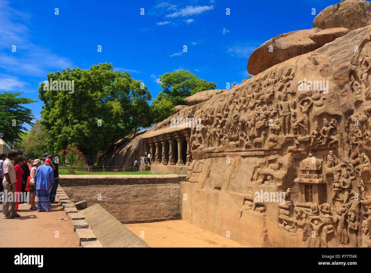Arjunas Buße Rock Erleichterung - Mahabalipuram (Tamil Nadu, Indien) Stockfoto