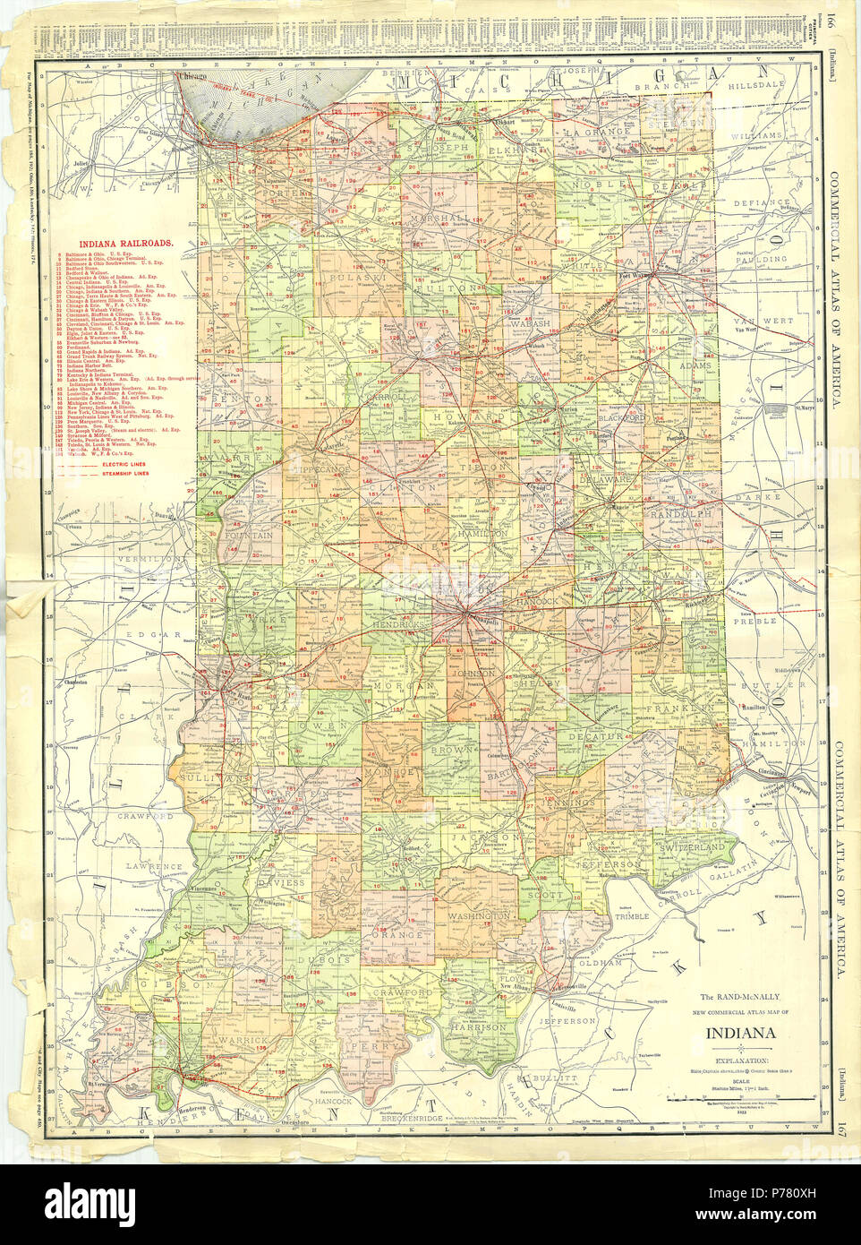 1913 Indiana Karte Stockfoto