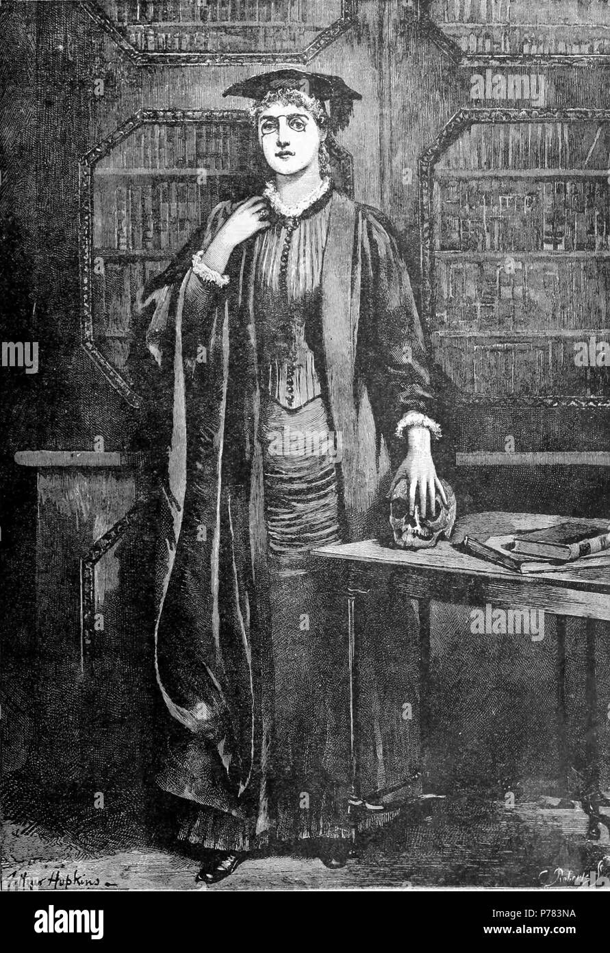 Englisch: A Lady B. A. der Universität London, graviert nach einem Gemälde von Arthur Hopkins, zeigt eine Frau in der typischen akademischen - Porträt darstellen. 1885 4A Lady B. A. der Universität London, von Arthur Hopkins Stockfoto