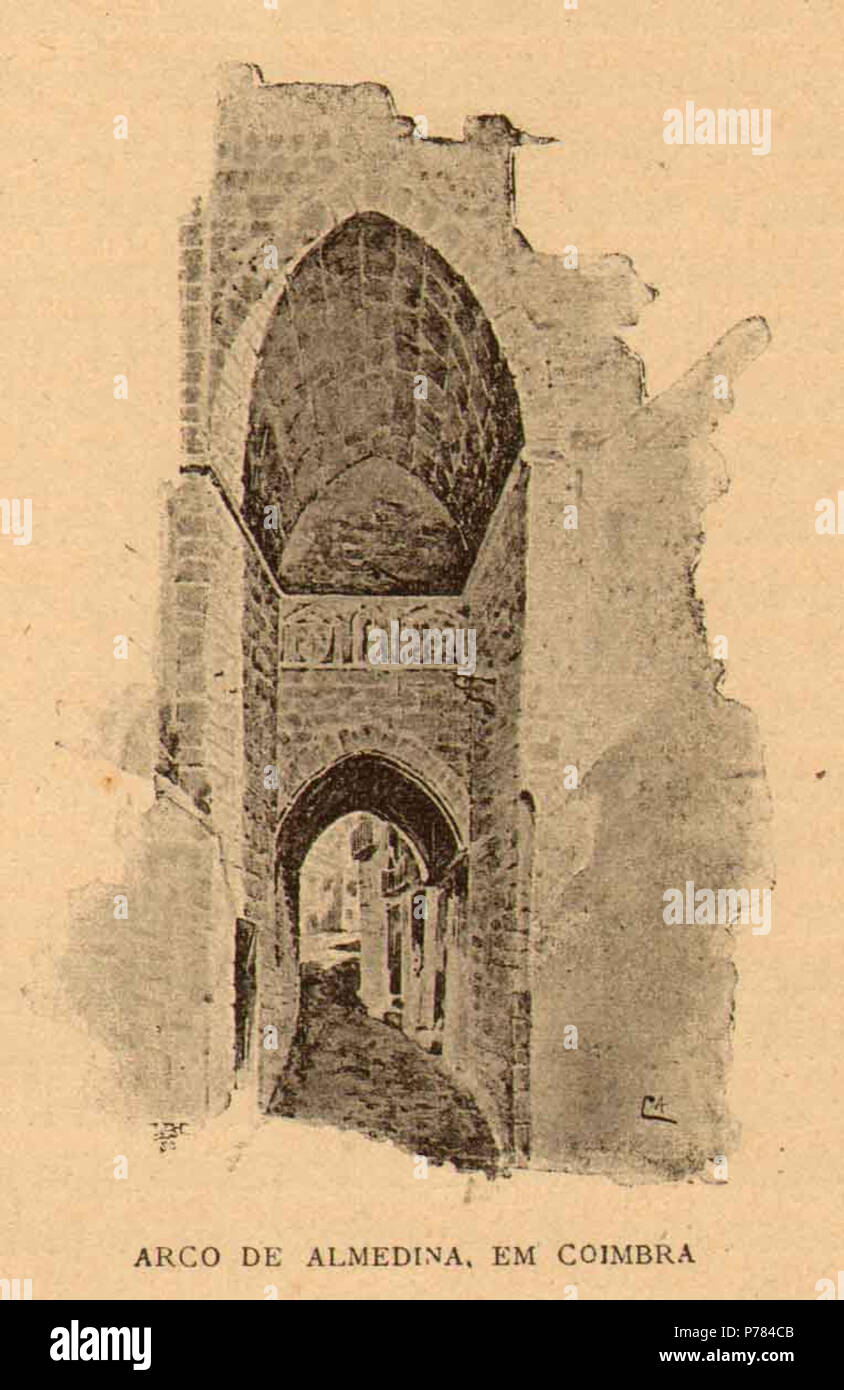 7 Arco de Almedina Coimbra em - História de Portugal, beliebte e ilustrada Stockfoto