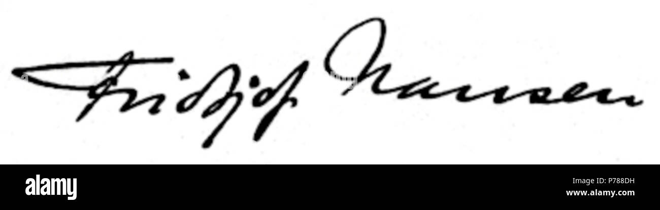 Englisch: Unterschrift von Fridtjof Nansen, norwegische Wissenschaftler, Forscher und humanitäre Hilfe. Datum unbekannt 33 Fridtjof Nansen (Unterschrift) Stockfoto