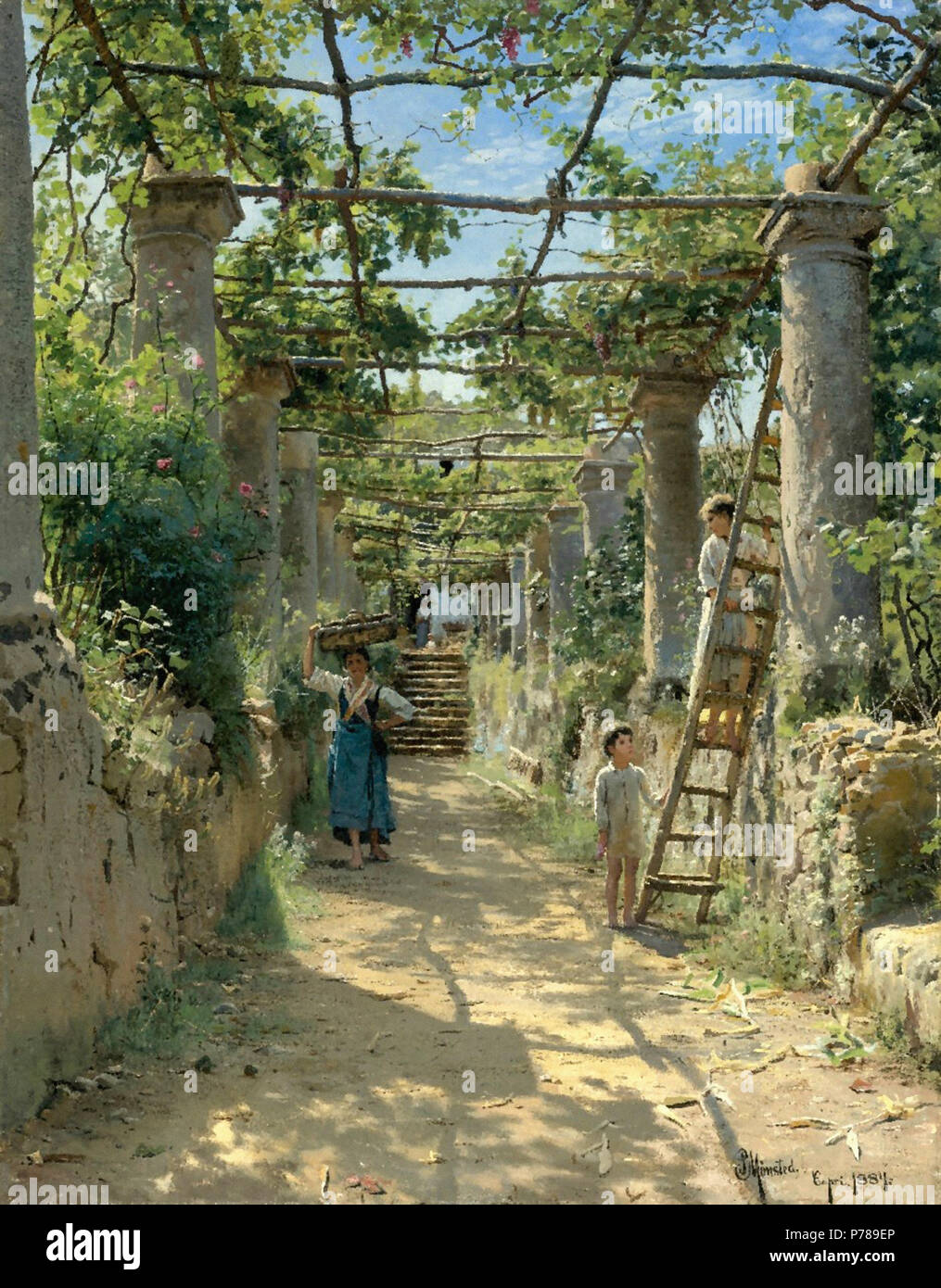 Monsted Peder Mork - im Schatten eines italienischen Pergola Stockfoto