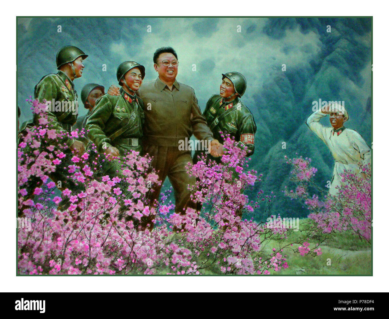 1960 Propaganda Vintage Wandbild von Kim Il Sung, Pjöngjang, Demokratische Volksrepublik Korea, Nordkorea DIE DEMOKRATISCHE VOLKSREPUBLIK KOREA Stockfoto