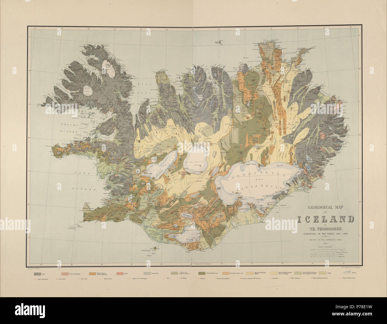 64 Þorvaldur Thoroddsen - Geologische Karte von Island - 1901 - 001 Stockfoto