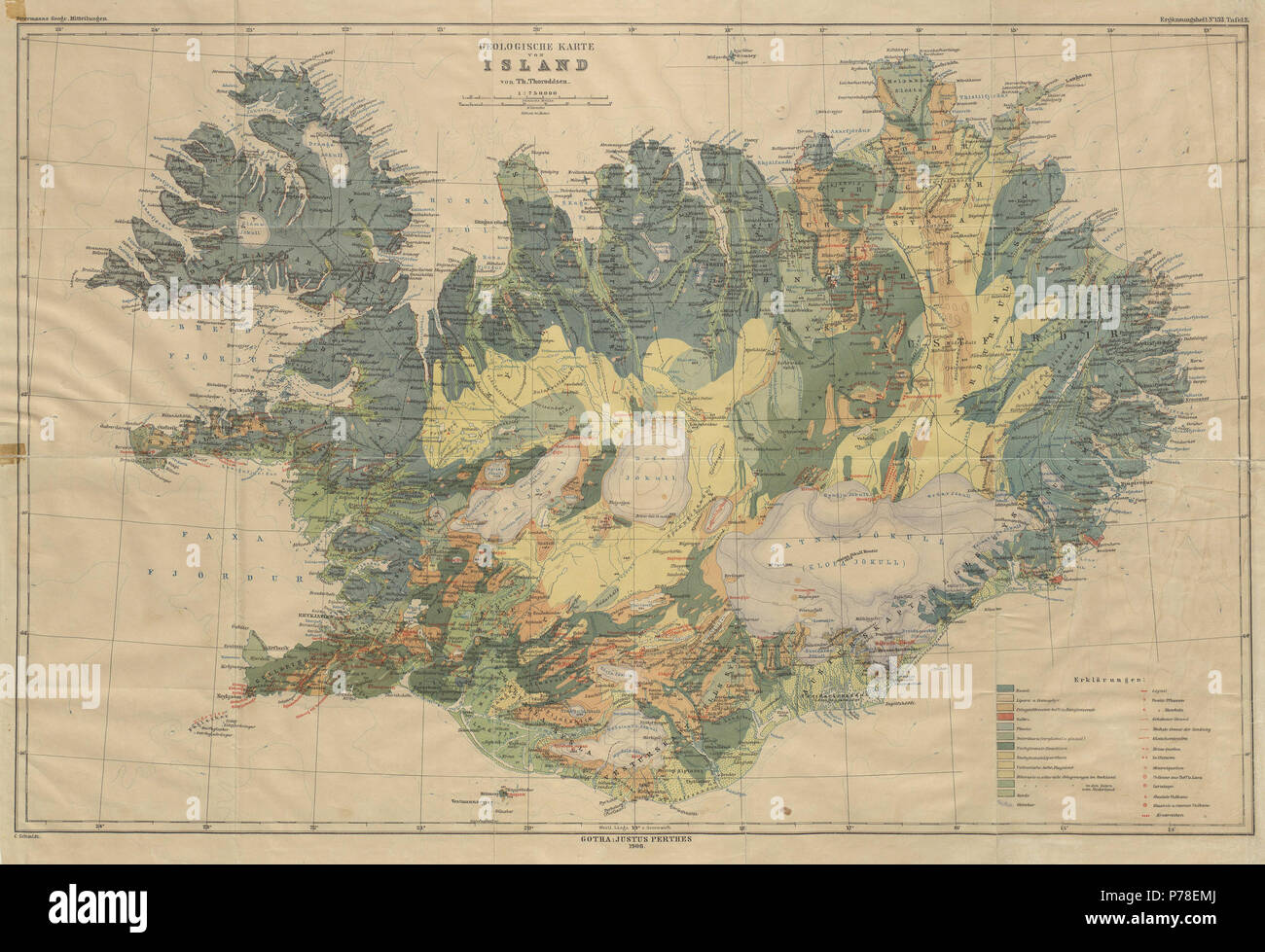 66 Þorvaldur Thoroddsen - Geologische Karte von Island - 1906 - 001 Stockfoto