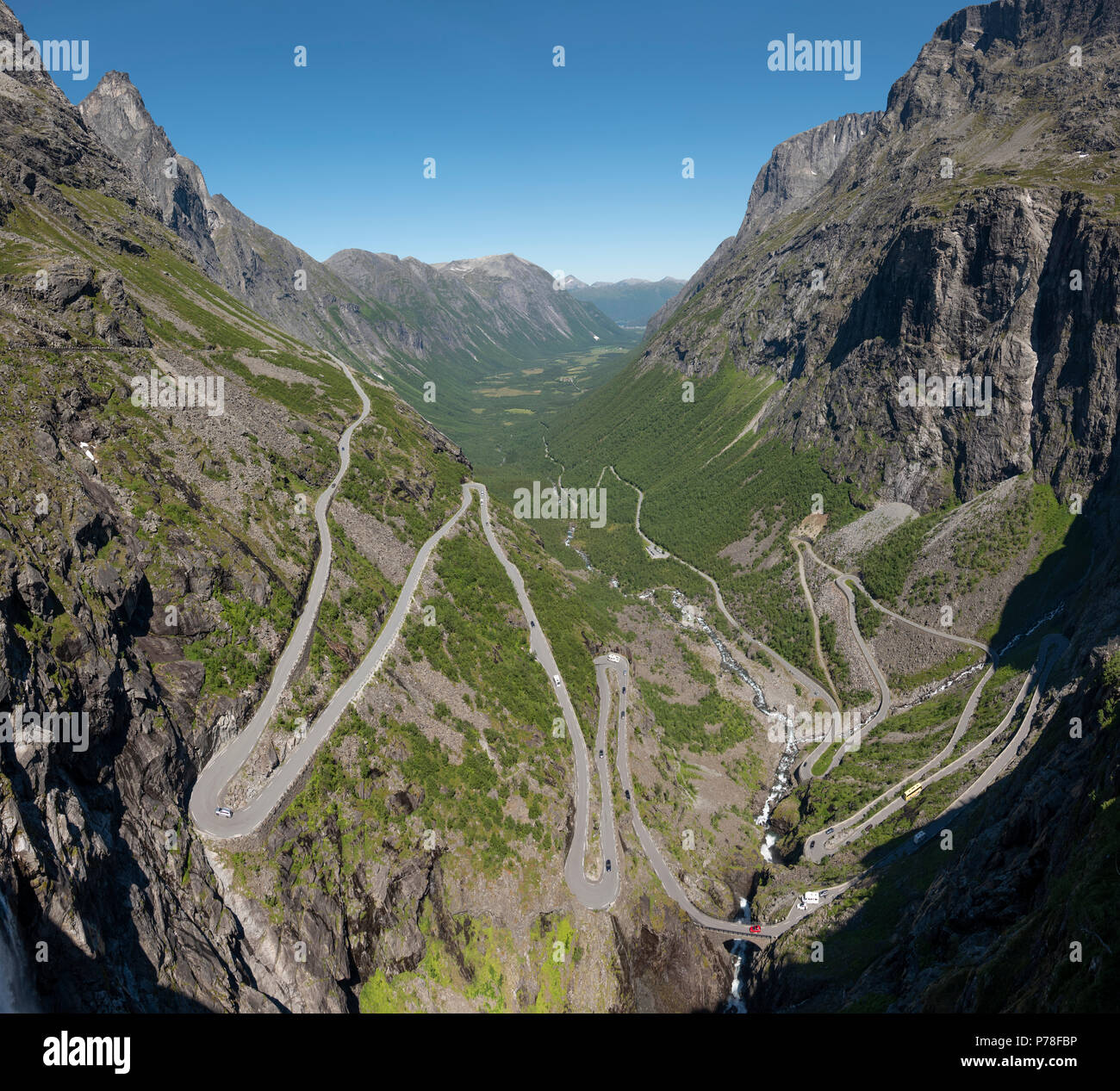 Die Haarnadelkurven der Trollstigen Pass, Norwegen Stockfoto