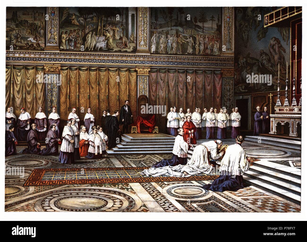 Ceremonias pontificias. Siglo XIX. Ciudad del Vaticano. Adoración de la