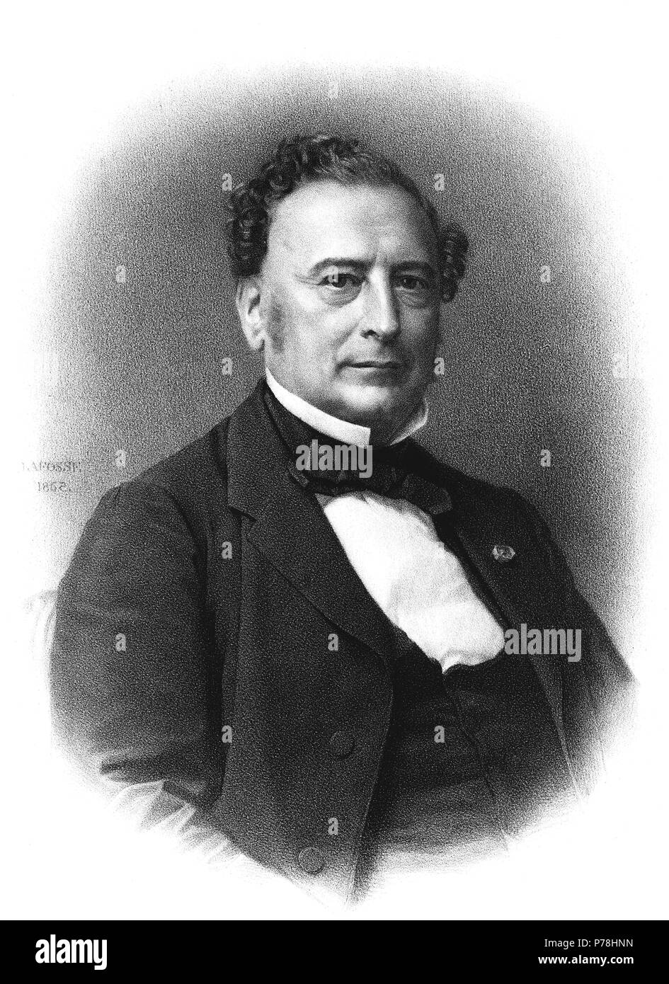 Pereire, Isaac (1806-1880), articulista de Economía francés. Banquero. Fundador de la Cie Chemins de Fer Paris-Saint Germain. Grabado de 1865. Stockfoto