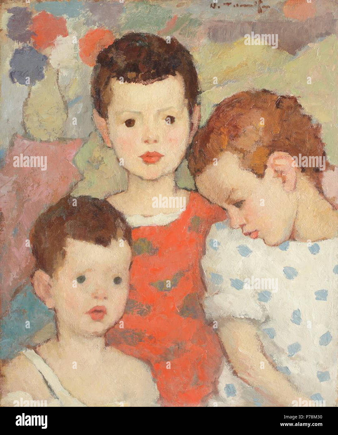 Român: Trei frai (Copiii pictorului), [1920-1922], ulei pe Karton, 59 x 50 cm, sus, dreapta semnat cu Brun, N. Tonitza. 44 Nicolae Tonitza-Trei Frati (Copiii pictorului) Stockfoto