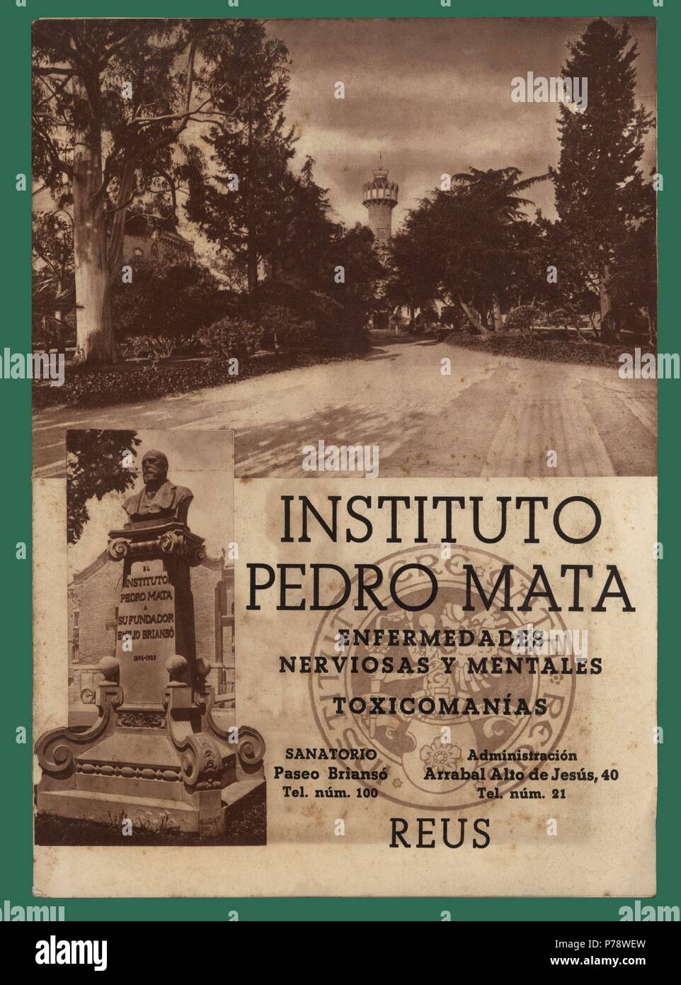 Publicidad del sanatorio mentale Instituto Pedro Mata, de Reus. Año 1940. Stockfoto