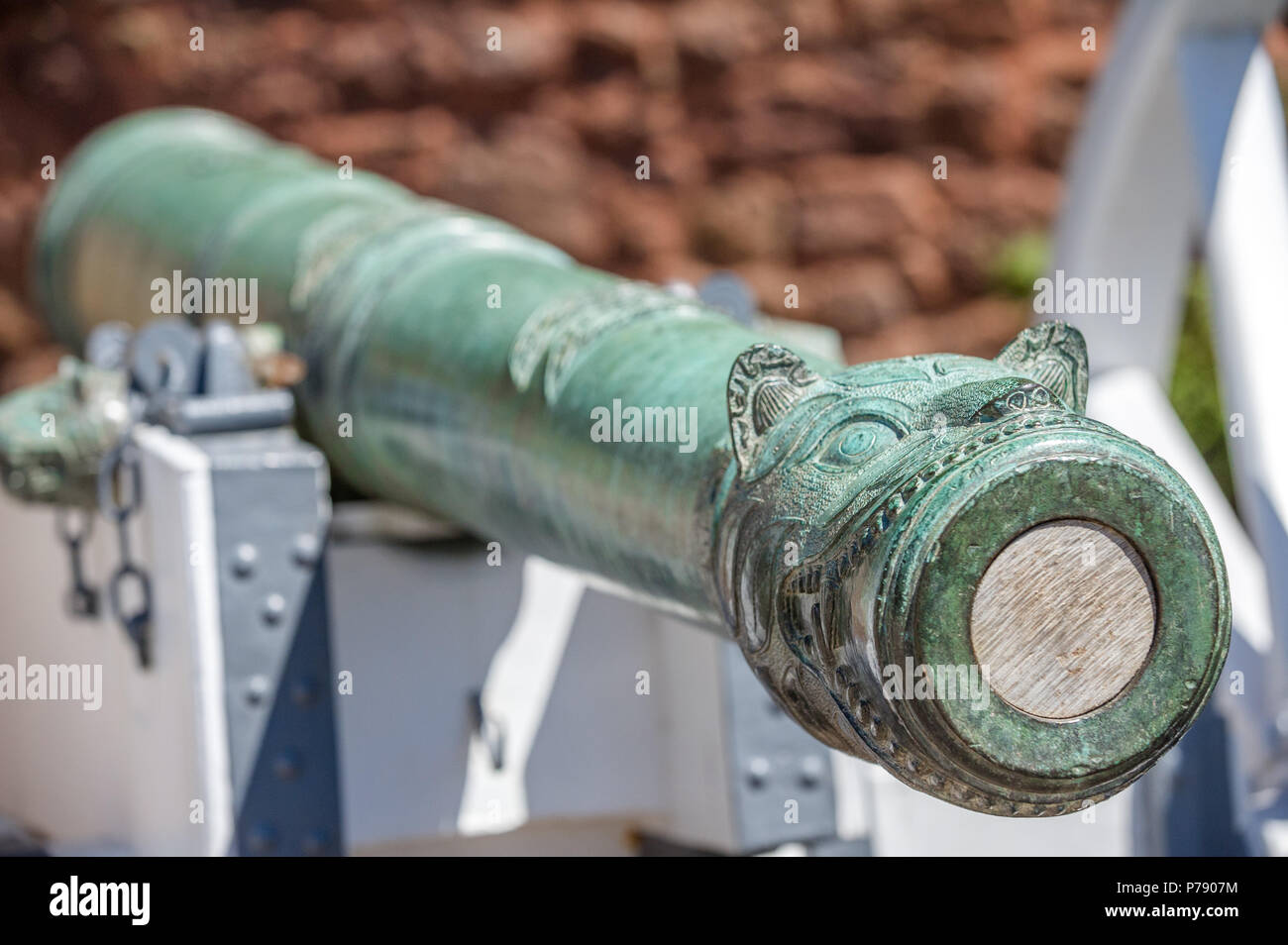 Tipu bronze Kanone in der Form eines Tiger bei Powis Castle, Wales. Stockfoto