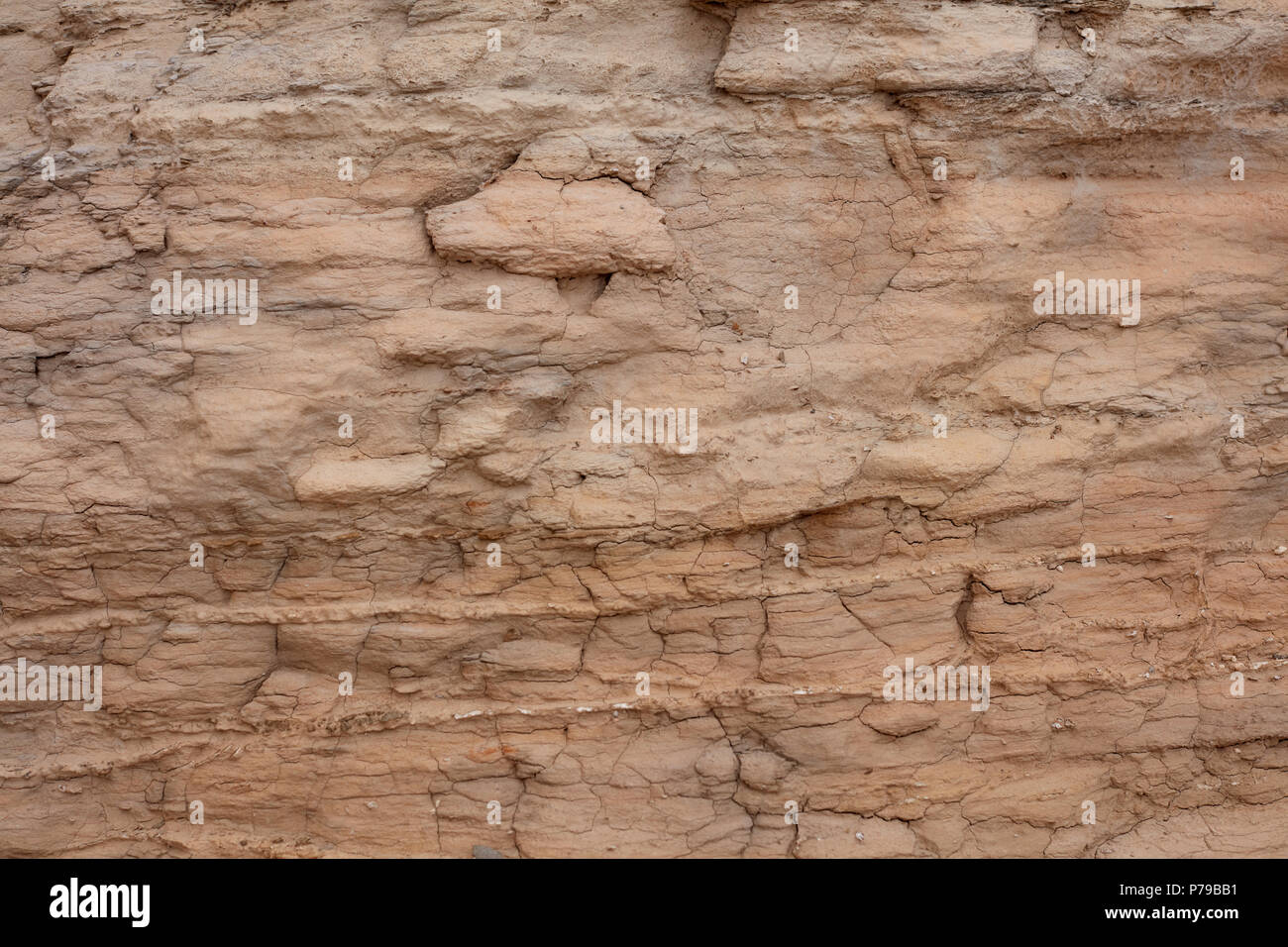 Hintergrund Nahaufnahme Natur Detail der Erodierten Sedimentgestein Gesicht in Castle Rock Badlands, Kansas, USA Stockfoto