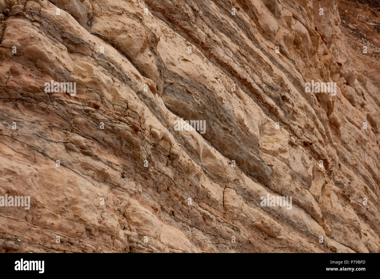 Hintergrund Nahaufnahme Natur Detail der Erodierten Sedimentgestein Gesicht rechtwinklig weg von der Kamera in Castle Rock Badlands, Kansas, USA Stockfoto