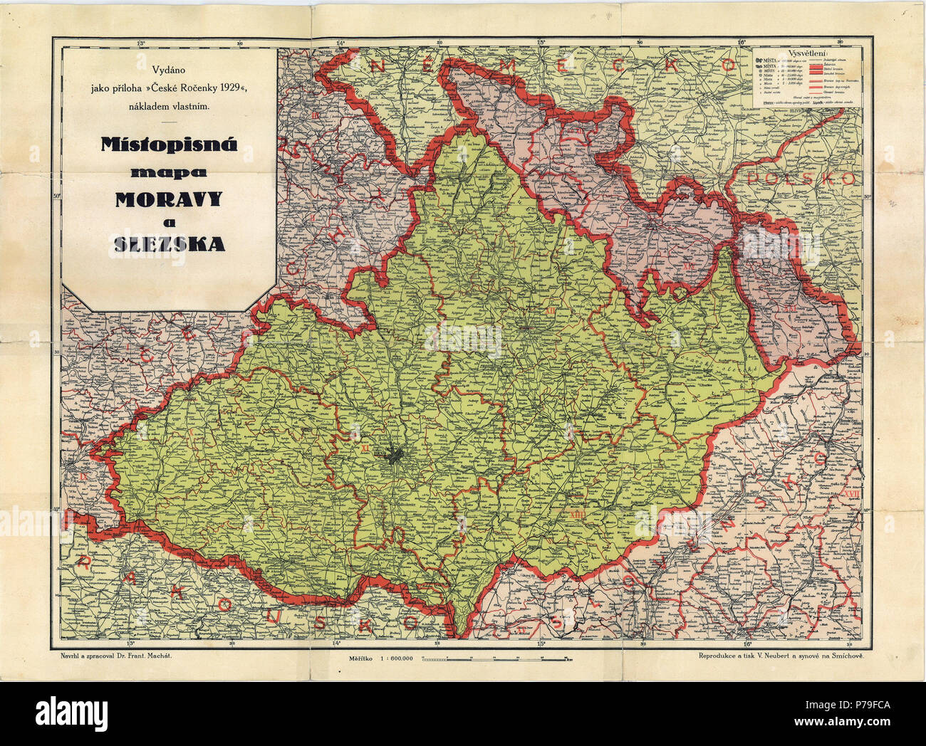 Englisch: Politische Karte von Mähren, in der Tschechoslowakei 1929 veröffentlicht. 15 März 2014, 21:54:28 12 Karte von Mähren Stockfoto