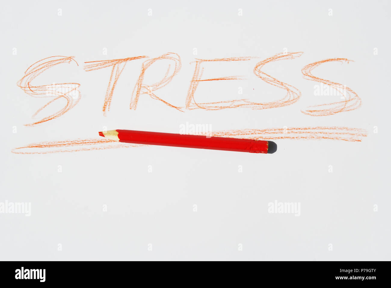 Stress Hinweis geschrieben mit Red Crayon. Stockfoto