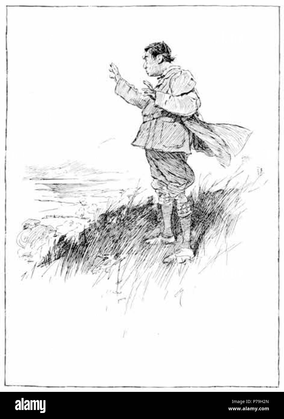 Englisch: Illustration Seite 6 von H.G.Wells' Die ersten Menschen auf dem Mond, 1. Gebundene Ausgabe, von George Newnes im Jahr 1901 veröffentlicht. Bildunterschrift:" Er gestikulierte mit Händen und Armen.'. 1901 20 erster Mann im Mond (1901) 6. RP Stockfoto