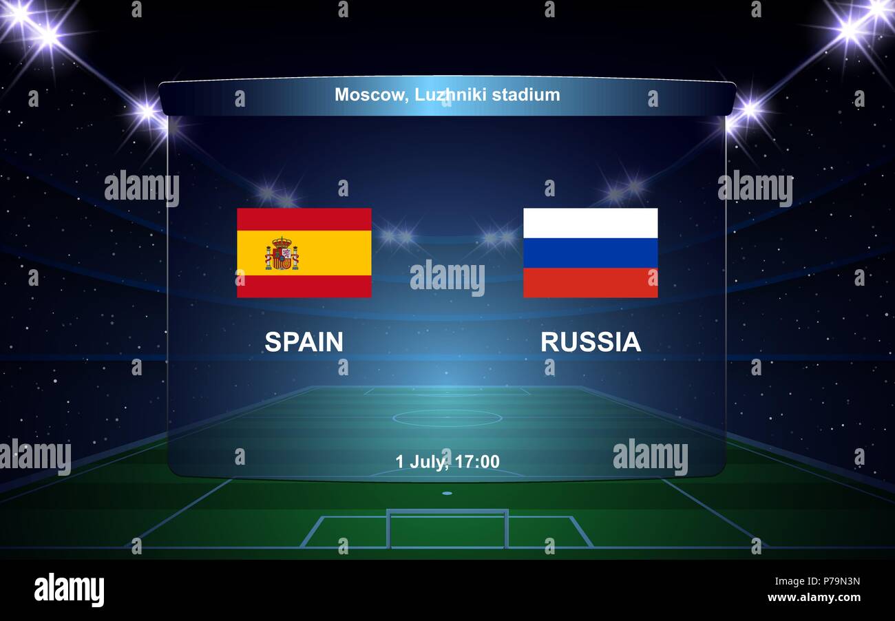 Spanien vs Russland Fußball-Anzeigetafel broadcast Grafik Fußball-Vorlage Stock Vektor