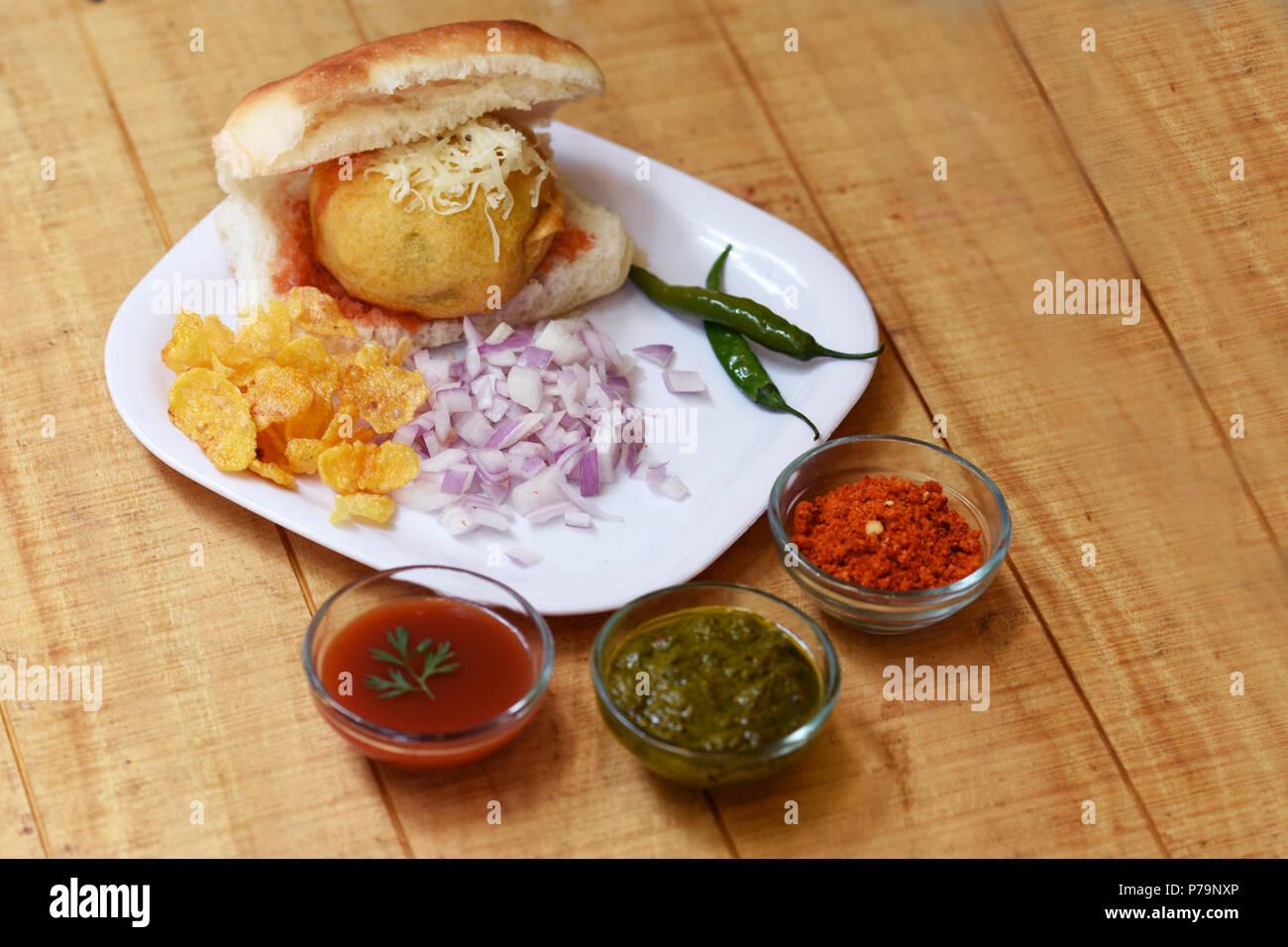 Vada Pav aus Maharashtra, Indien Stockfoto