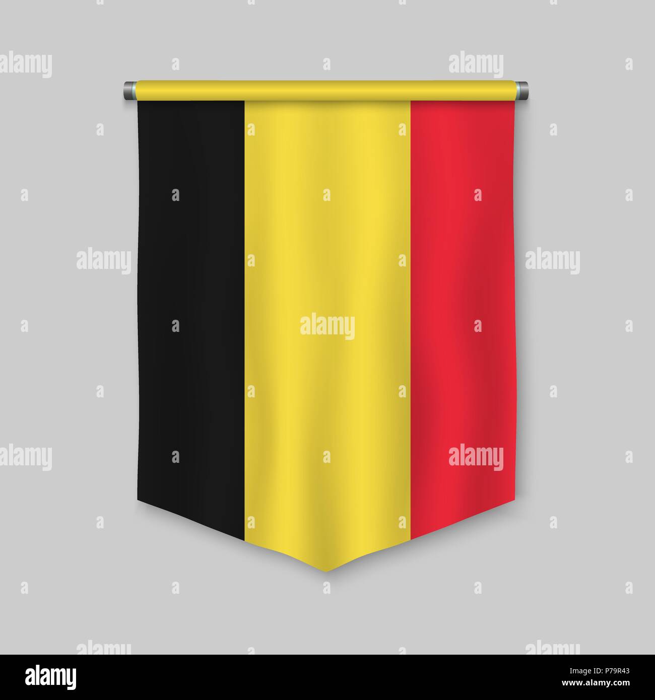 3d realistische Wimpel mit der Flagge von Belgien Stock Vektor