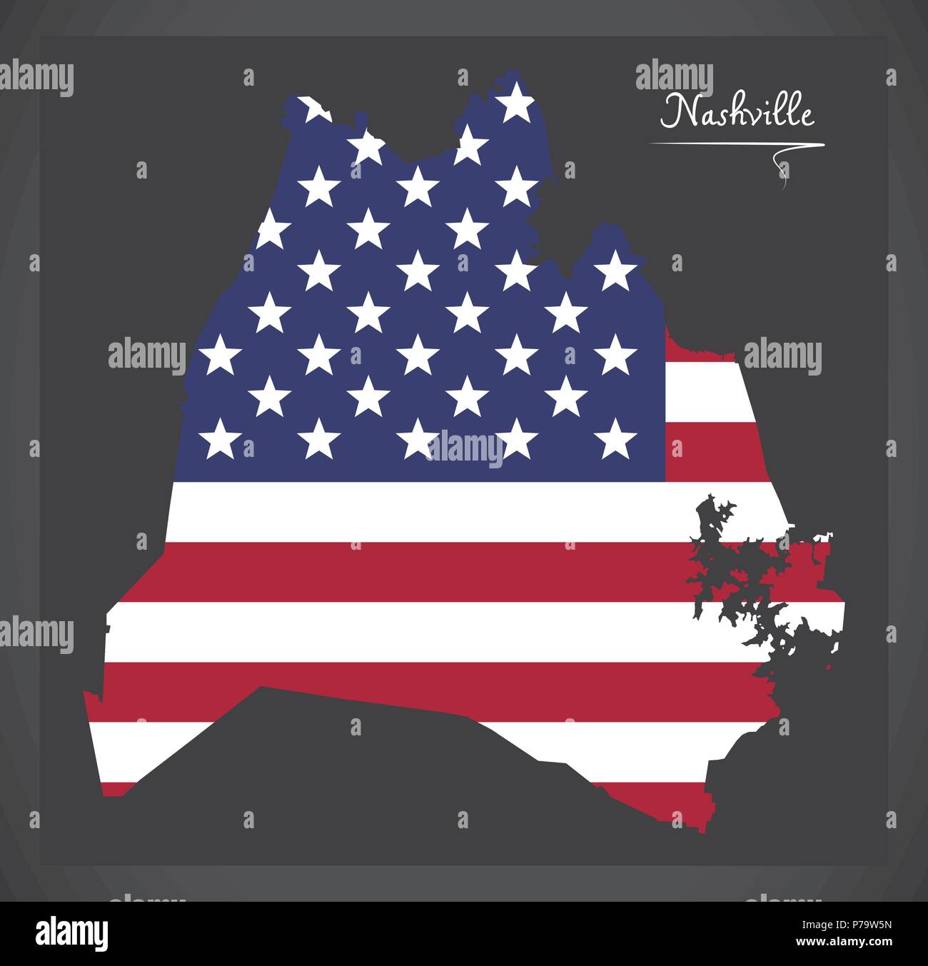 Nashville Tennessee Karte mit Amerikanischen Nationalflagge Abbildung Stock Vektor