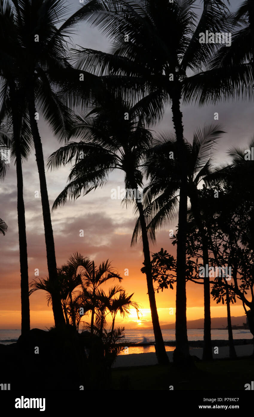 Sonnenuntergang Am Strand Von Waikiki Waikiki Honolulu Oahu Hawaii Usa Personen Entfernt Stockfotografie Alamy