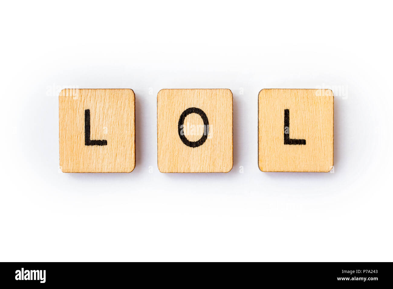 Die Abkürzung LOL - laut Lachen, Dinkel mit hölzernen Buchstabensteine. Stockfoto