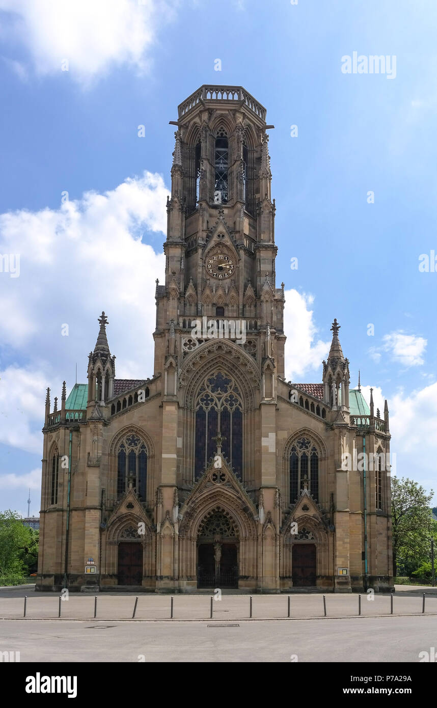 Stuttgart Zentrum, Johanneskirche am Feuersee. Historismus. Gothic Revival, im Jahre 1876 geweiht. Stockfoto