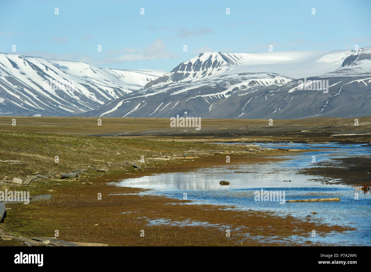 Arktische Tundra Szene auf Spitzbergen, Svalbard, Norwegen in der Arktis Stockfoto