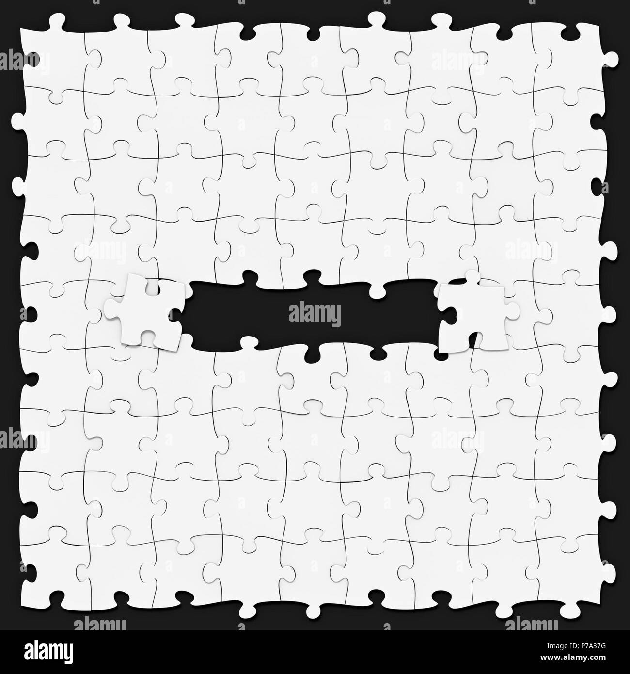 Jigsaw Puzzles zusammengesetzt wie mathematische Operation Symbol Minus oder Bindestrich auf dunklem Hintergrund, Puzzle Board kann nahtlos entlang der Grenzen verbunden, 3D Stockfoto